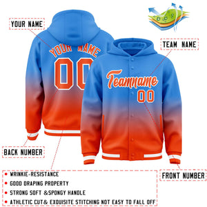 Custom Blue Orange Varsity Full-Snap Letterman Gradient Hoodie Jacket