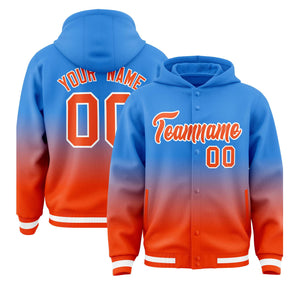 Custom Blue Orange Varsity Full-Snap Letterman Gradient Hoodie Jacket