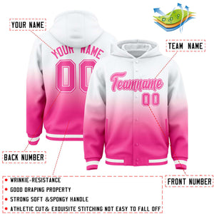 Custom White Pink Varsity Full-Snap Letterman Gradient Hoodie Jacket