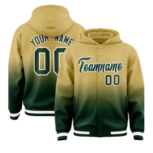 Custom Khaki Green Varsity Full-Snap Letterman Gradient Hoodie Jacket