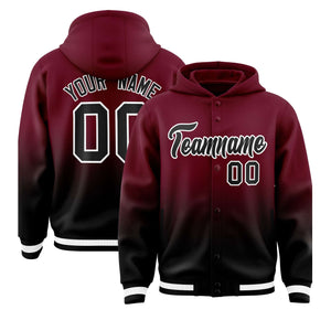 Custom Crimson Black Varsity Full-Snap Letterman Gradient Hoodie Jacket