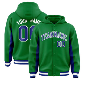 Custom Kelly Green Royal Color Block Varsity Full-Snap Letterman Hoodie Jacket