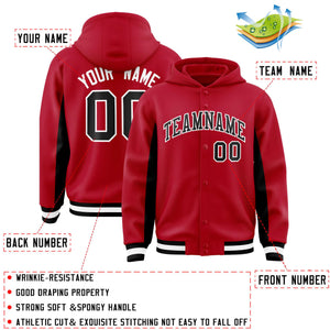 Custom Red Black Color Block Varsity Full-Snap Letterman Hoodie Jacket