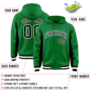 Custom Kelly Green Black Color Block Varsity Full-Snap Letterman Hoodie Jacket