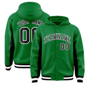 Custom Kelly Green Black Color Block Varsity Full-Snap Letterman Hoodie Jacket