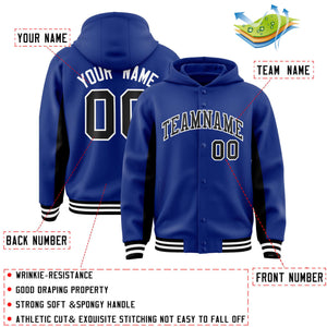 Custom Royal Black Color Block Varsity Full-Snap Letterman Hoodie Jacket