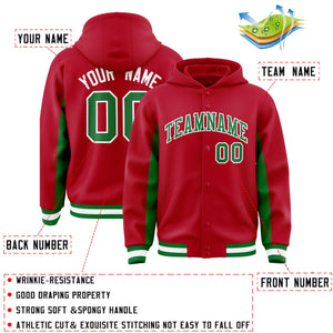 Custom Red Kelly Green Color Block Varsity Full-Snap Letterman Hoodie Jacket