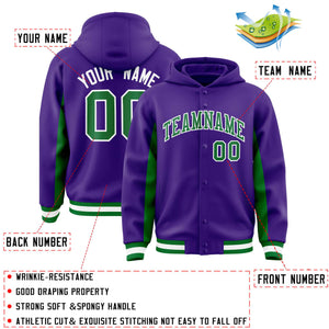 Custom Purple Kelly Green Color Block Varsity Full-Snap Letterman Hoodie Jacket