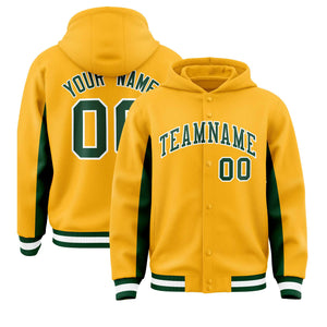 Custom Gold Green Color Block Varsity Full-Snap Letterman Hoodie Jacket