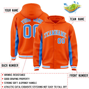 Custom Orange Powder Blue Color Block Varsity Full-Snap Letterman Hoodie Jacket