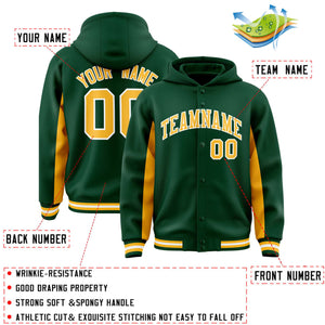 Custom Green Gold Color Block Varsity Full-Snap Letterman Hoodie Jacket