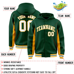 Custom Green Gold Color Block Varsity Full-Snap Letterman Hoodie Jacket