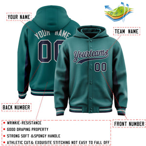 Custom Aqua Navy Color Block Varsity Full-Snap Letterman Hoodie Jacket