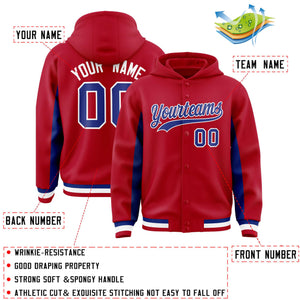 Custom Red Royal Color Block Varsity Full-Snap Letterman Hoodie Jacket