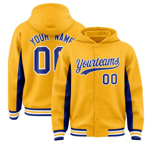 Custom Gold Royal Color Block Varsity Full-Snap Letterman Hoodie Jacket