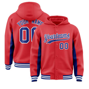 Custom Light Red Royal Color Block Varsity Full-Snap Letterman Hoodie Jacket