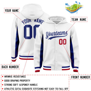 Custom White Royal Color Block Varsity Full-Snap Letterman Hoodie Jacket