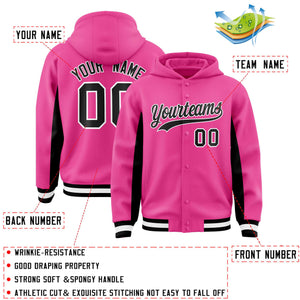 Custom Pink Black Color Block Varsity Full-Snap Letterman Hoodie Jacket