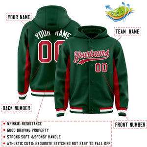 Custom Green Red Color Block Varsity Full-Snap Letterman Hoodie Jacket