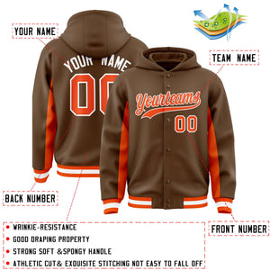 Custom Light Brown Orange Color Block Varsity Full-Snap Letterman Hoodie Jacket