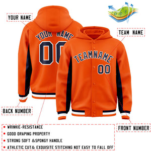 Custom Orange Navy Color Block Varsity Full-Snap Letterman Hoodie Jacket