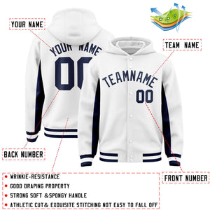 Custom White Navy Color Block Varsity Full-Snap Letterman Hoodie Jacket