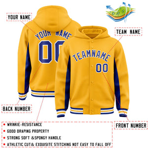 Custom Gold Royal Color Block Varsity Full-Snap Letterman Hoodie Jacket