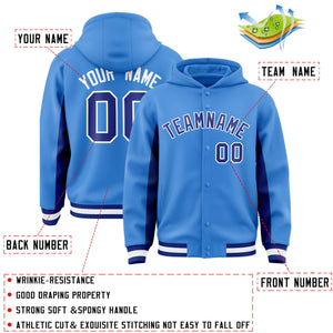 Custom Powder Blue Royal Color Block Varsity Full-Snap Letterman Hoodie Jacket