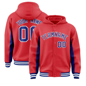 Custom Light Red Royal Color Block Varsity Full-Snap Letterman Hoodie Jacket