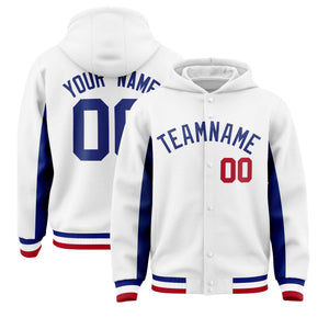 Custom White Royal Color Block Varsity Full-Snap Letterman Hoodie Jacket