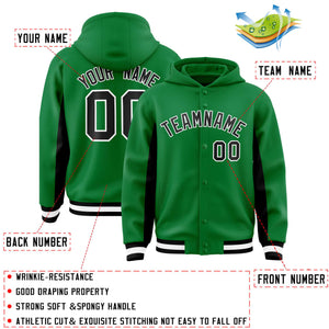 Custom Kelly Green Black Color Block Varsity Full-Snap Letterman Hoodie Jacket