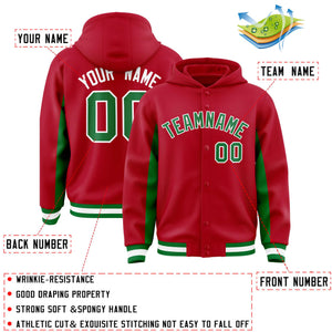 Custom Red Kelly Green Color Block Varsity Full-Snap Letterman Hoodie Jacket