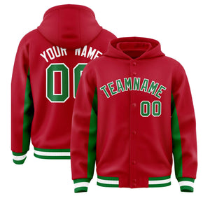 Custom Red Kelly Green Color Block Varsity Full-Snap Letterman Hoodie Jacket