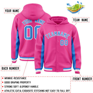 Custom Pink Powder Blue Color Block Varsity Full-Snap Letterman Hoodie Jacket