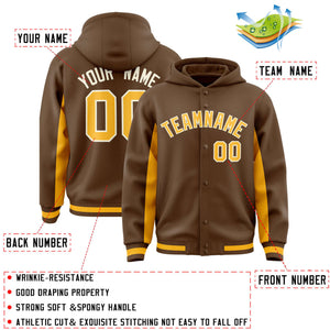 Custom Light Brown Gold Color Block Varsity Full-Snap Letterman Hoodie Jacket