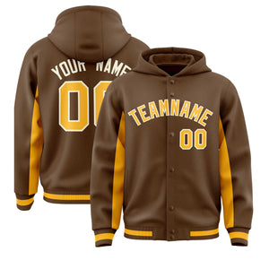 Custom Light Brown Gold Color Block Varsity Full-Snap Letterman Hoodie Jacket