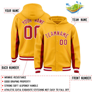 Custom Gold Red Color Block Varsity Full-Snap Letterman Hoodie Jacket