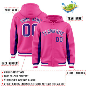 Custom Pink Purple Color Block Varsity Full-Snap Letterman Hoodie Jacket