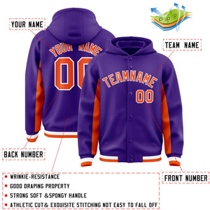 Custom Purple Orange Color Block Varsity Full-Snap Letterman Hoodie Jacket