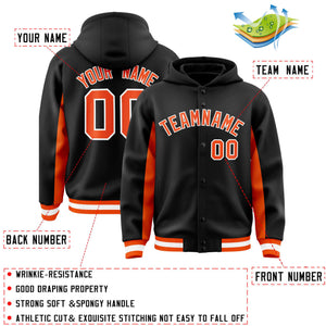 Custom Black Orange Color Block Varsity Full-Snap Letterman Hoodie Jacket