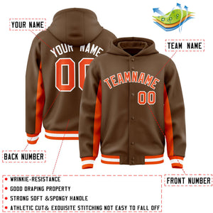 Custom Light Brown Orange Color Block Varsity Full-Snap Letterman Hoodie Jacket