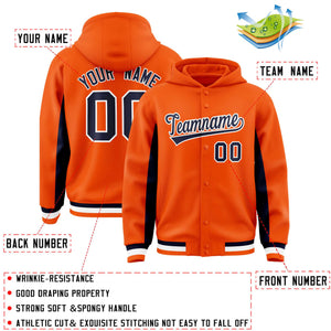 Custom Orange Navy Color Block Varsity Full-Snap Letterman Hoodie Jacket