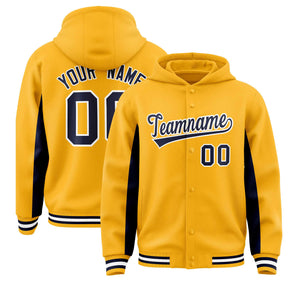 Custom Gold Navy Color Block Varsity Full-Snap Letterman Hoodie Jacket