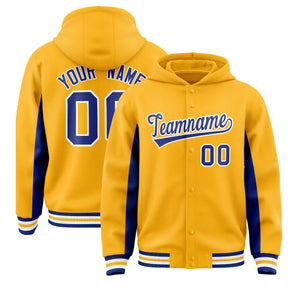 Custom Gold Royal Color Block Varsity Full-Snap Letterman Hoodie Jacket