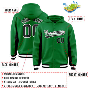 Custom Kelly Green Black Color Block Varsity Full-Snap Letterman Hoodie Jacket