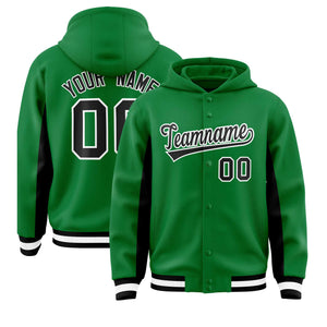 Custom Kelly Green Black Color Block Varsity Full-Snap Letterman Hoodie Jacket