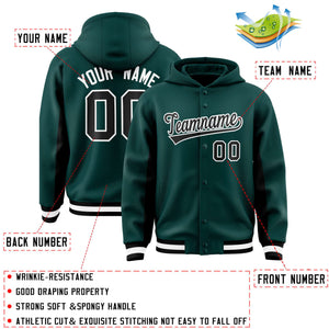 Custom Midnight Green Black Color Block Varsity Full-Snap Letterman Hoodie Jacket