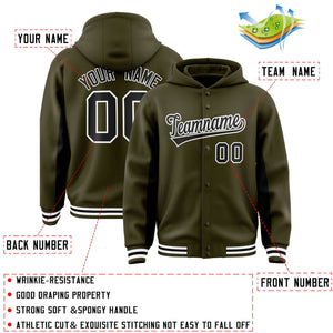 Custom Olive Black Color Block Varsity Full-Snap Letterman Hoodie Jacket