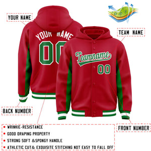 Custom Red Kelly Green Color Block Varsity Full-Snap Letterman Hoodie Jacket