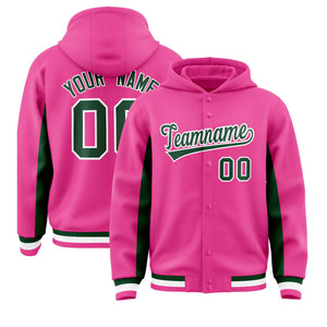 Custom Pink Green Color Block Varsity Full-Snap Letterman Hoodie Jacket